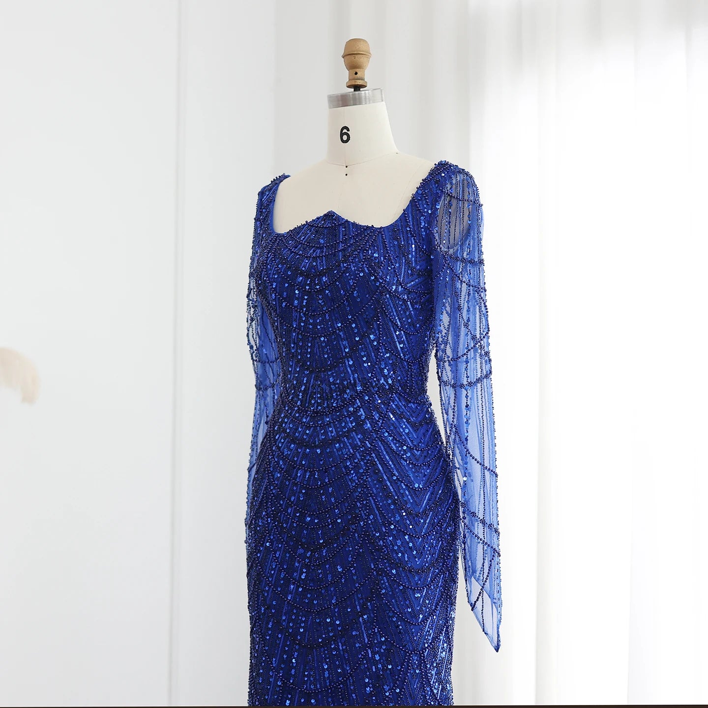 Beads Black Mermaid Long Sleeve Evening Dress for Women Champagne Formal Dresses Prom Dress - Image 12