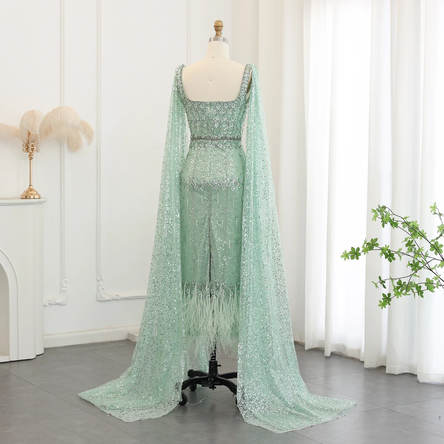 Mermaid Evening Dress with Cape Luxury Feather Formal Dresses for Women Wedding Party - Image 14