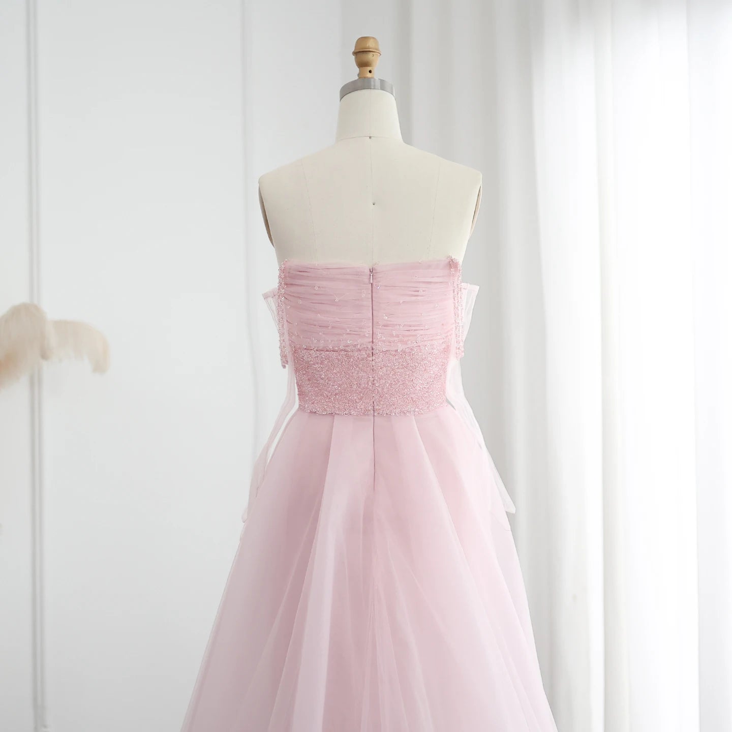 Beads Pink Evening Dress with Overskirt Glove Elegant Women Arabic Formal Party Gown - Image 5