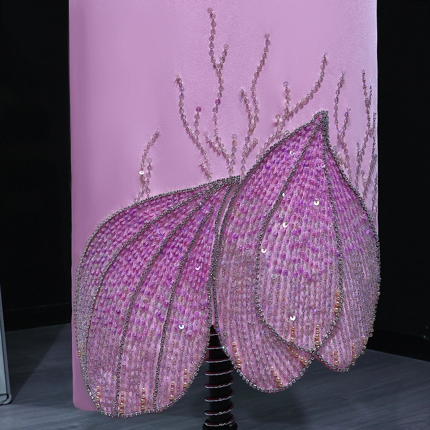 Elegant Pink Beaded Luxury Evening Dress Long Sleeves for Women Wedding Party Square Neckline - Image 5