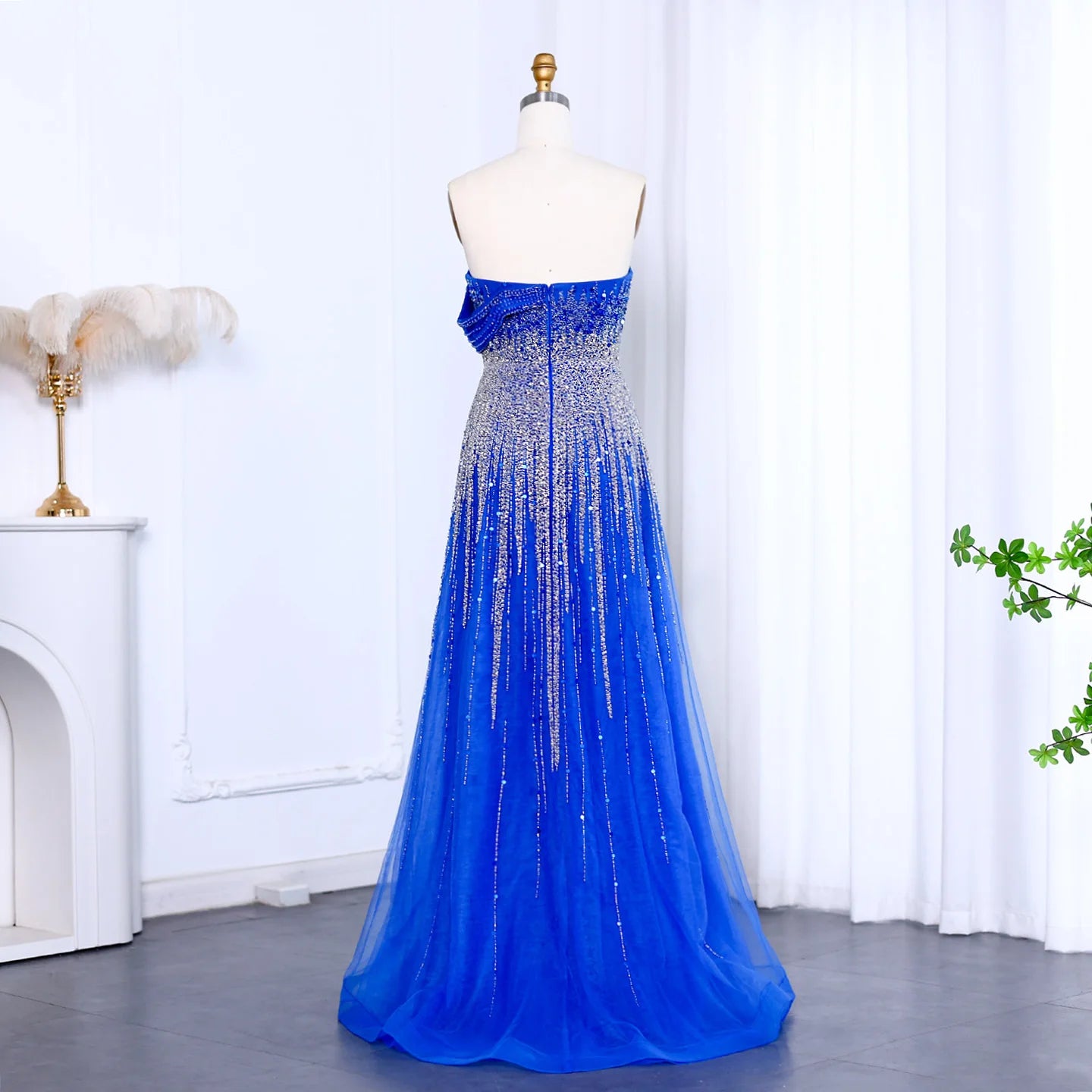 Turquoise Blue Luxury Evening Dress Elegant Off Shoulder Long Fuchsia Wedding Party Gown - Image 12