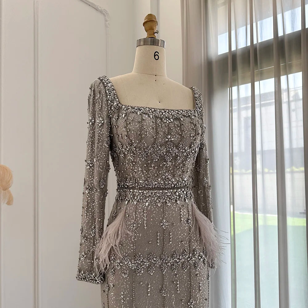Mermaid Evening Dress with Cape Luxury Feather Formal Dresses for Women Wedding Party - Image 54