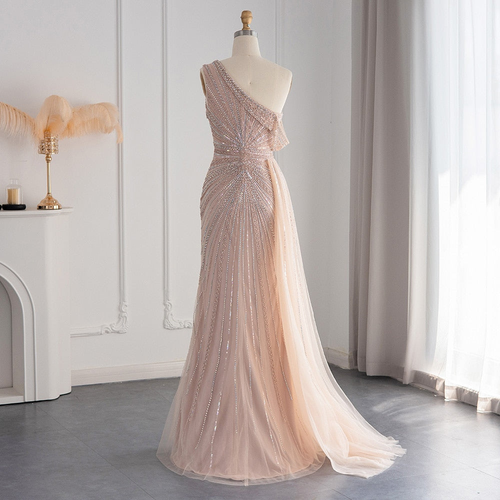 Luxury One Shoulder Mermaid Evening Dresses for Wedding Party High Slit Long Prom Formal Gowns - Image 8