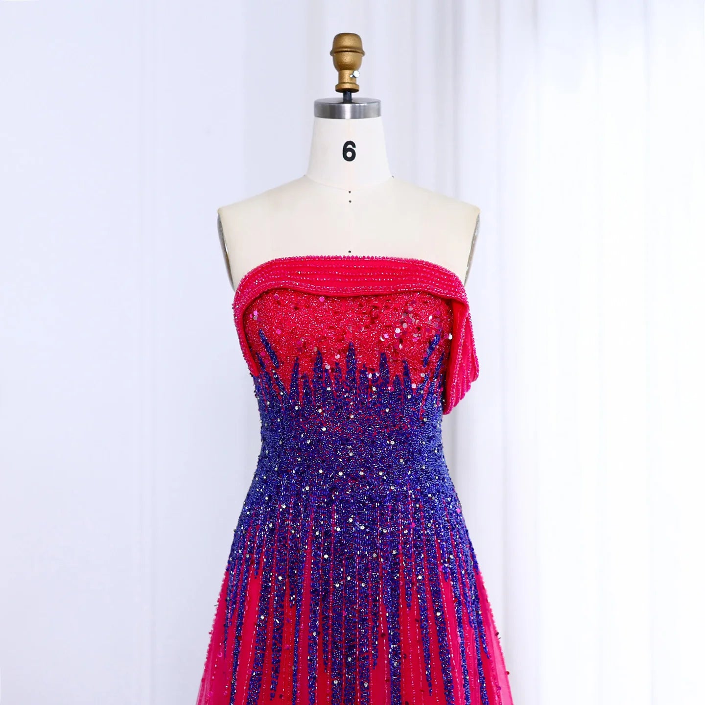 Turquoise Blue Luxury Evening Dress Elegant Off Shoulder Long Fuchsia Wedding Party Gown - Image 3