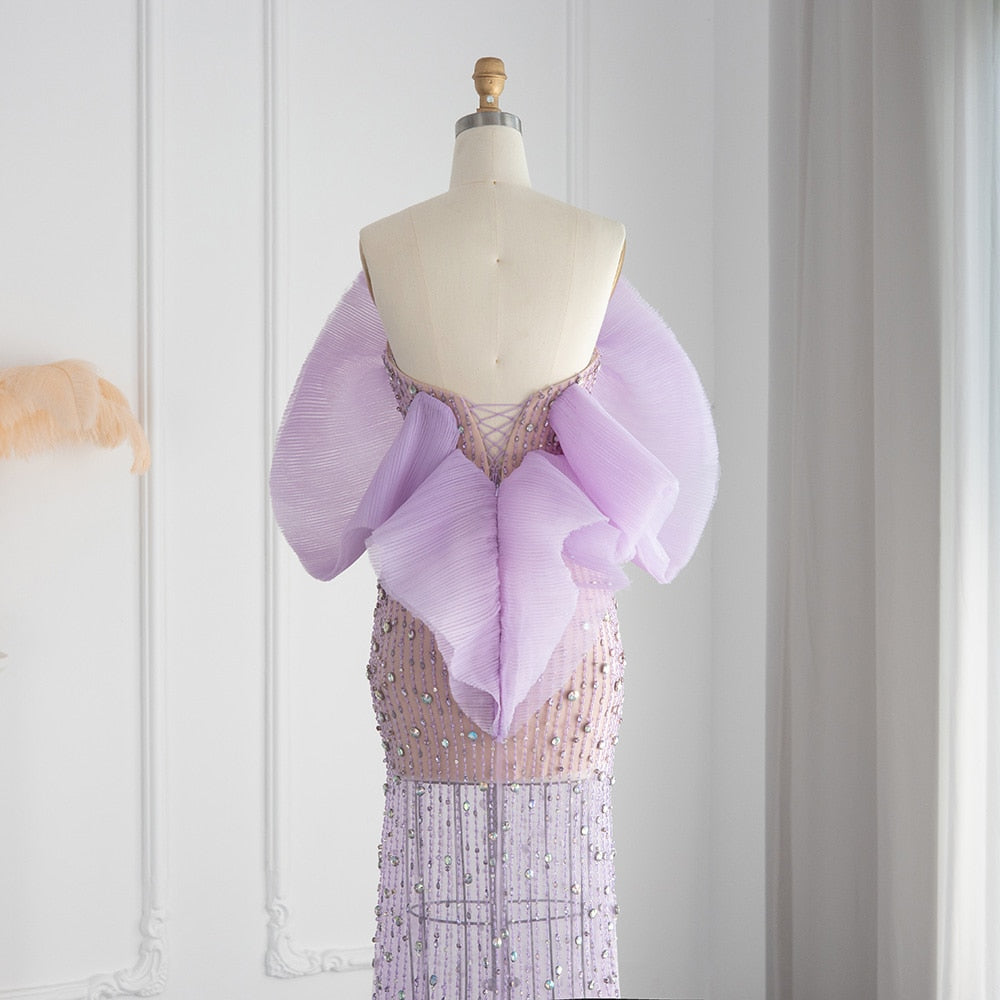 Luxury Lilac Long Evening Dress Elegant Off Shoulder Formal Prom Gown - Image 8