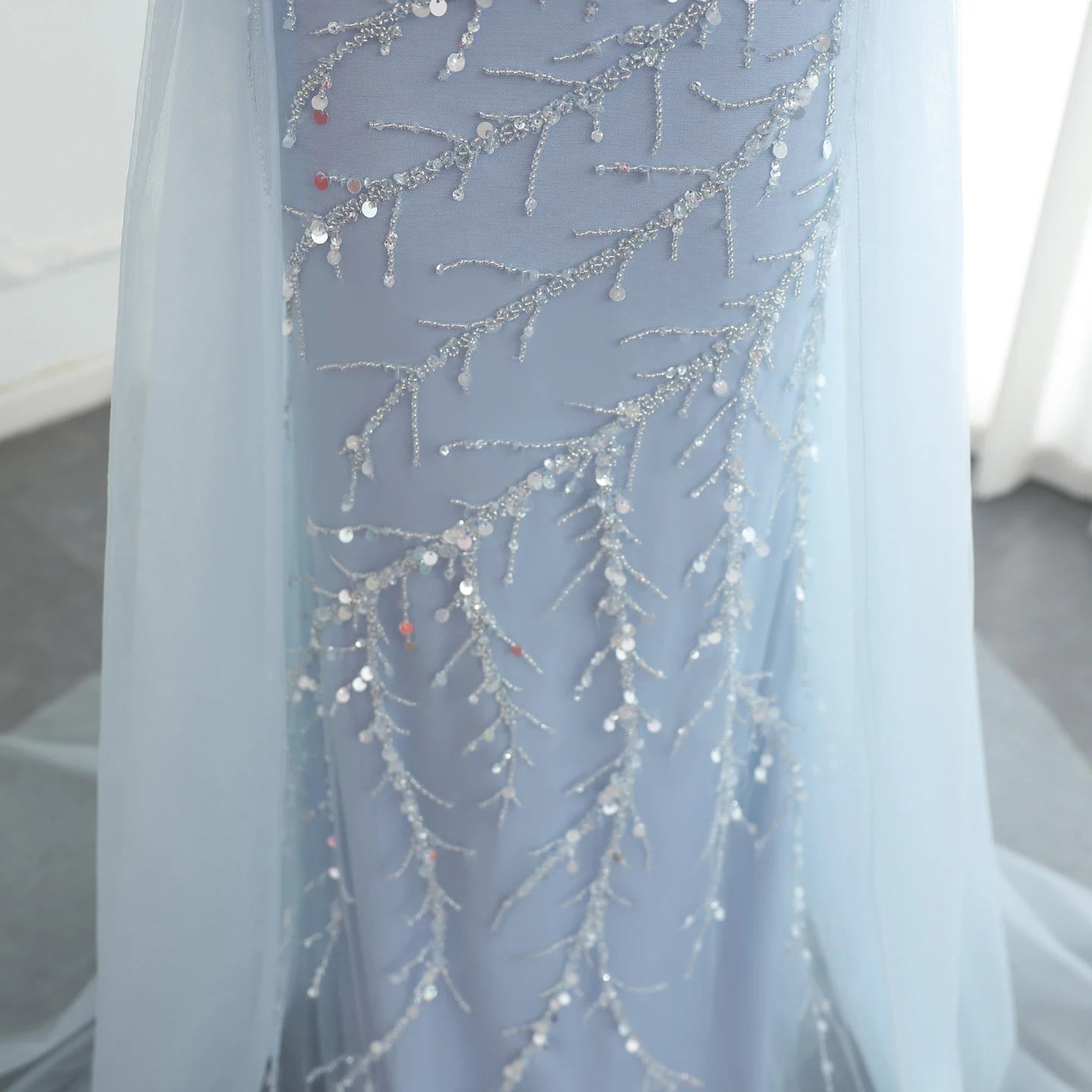 Luxury Beaded Mermaid Evening Dress with Overskirt Long Sleeves Women Wedding Party Gowns - Image 10