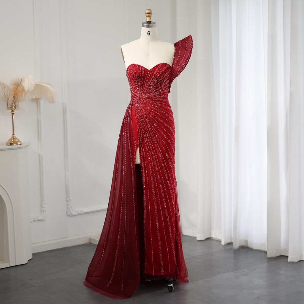 One Shoulder Mermaid Evening Dresses for Women Wedding Party High Slit Long Prom Formal Gowns