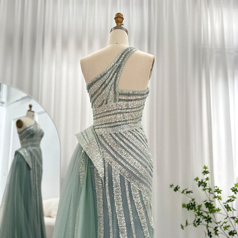 Luxury One Shoulder Mermaid Evening Dresses for Woman Wedding Party High Split Prom Formal Gowns - Image 19