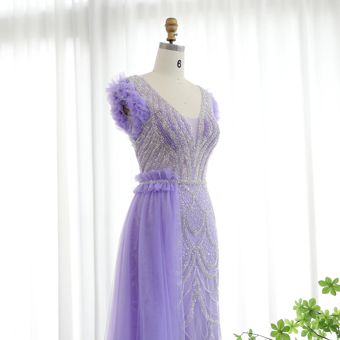 Luxury Beaded Lilac Mermaid Evening Dresses with Overskirt Elegant V-Neck Long Women Wedding Party Gowns - Image 4