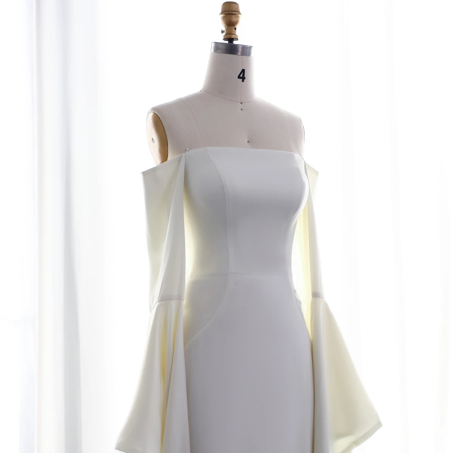 Elegant Off Shoulder Straight Beige Satin Evening Dress For Women Wedding Floor Length - Image 5