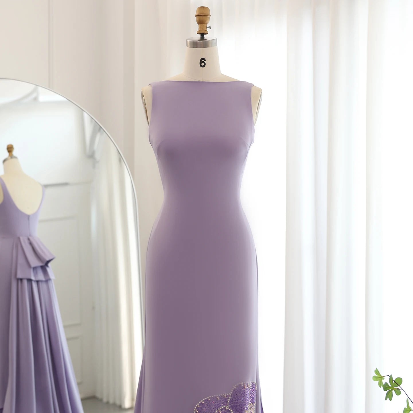 Pink Scalloped Evening Dresses Lilac Luxury Butterfly Beaded Women Wedding Party Gown - Image 9