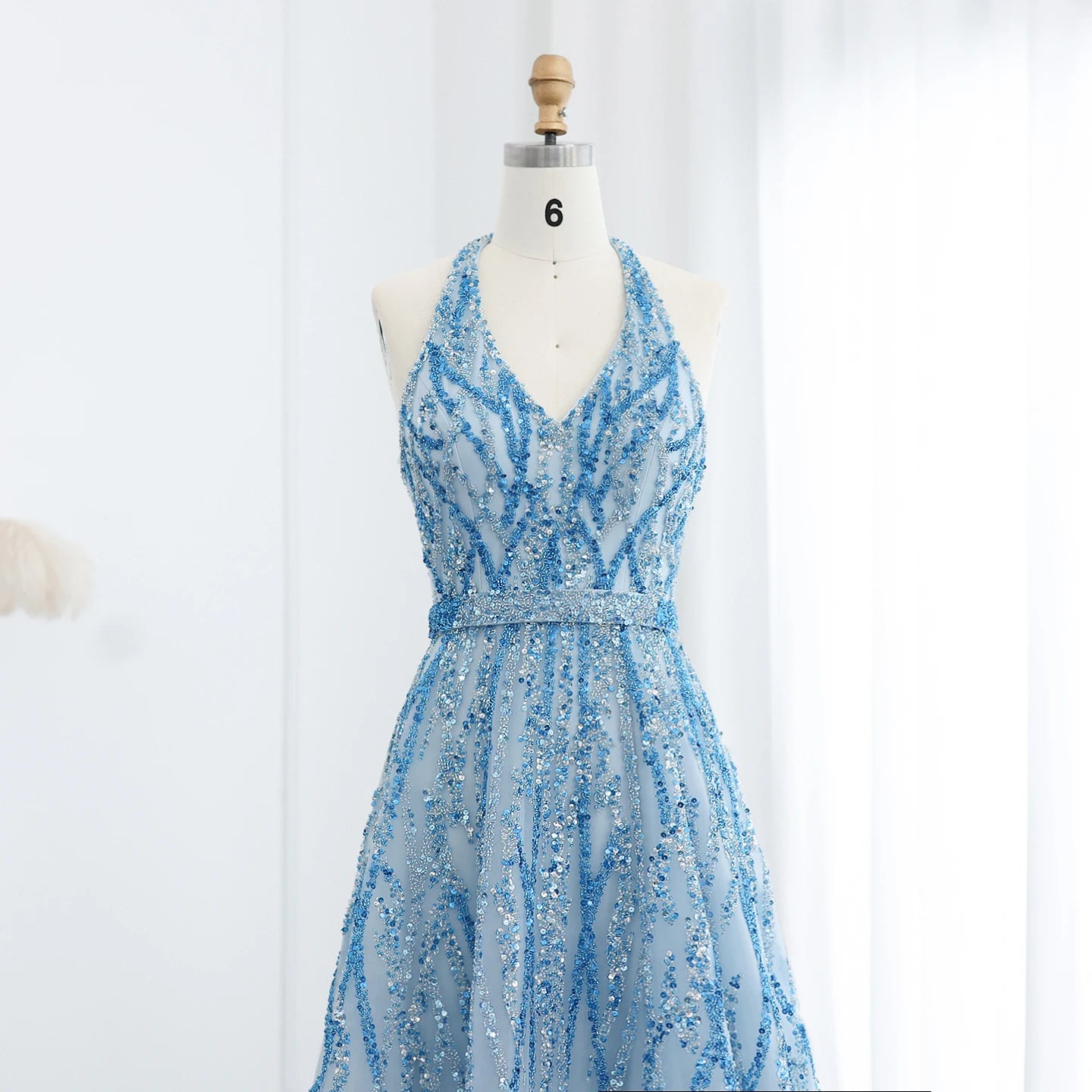 Beaded Lemon Green Evening Dresses with Halter High Low Women Wedding Party Gowns - Image 16
