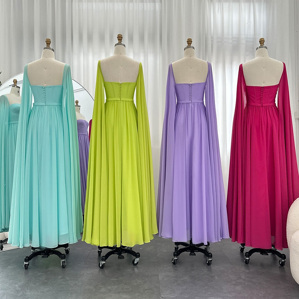 Evening Dresses with Cape Sleeves Elegant Women Wedding Party Formal Gown - Image 17