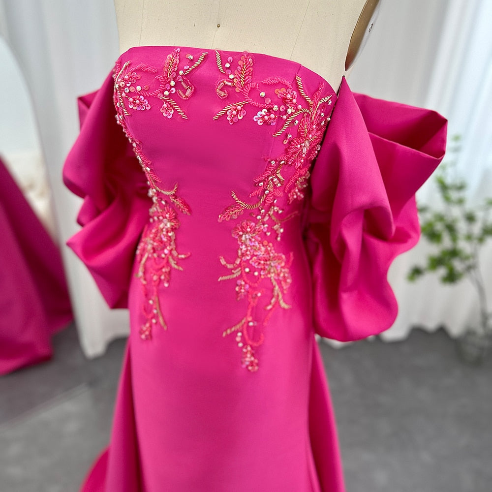 Fuchsia Mermaid Luxury Evening Dresses with Cape Shawl Long Wedding Party Guest Gowns - Image 12