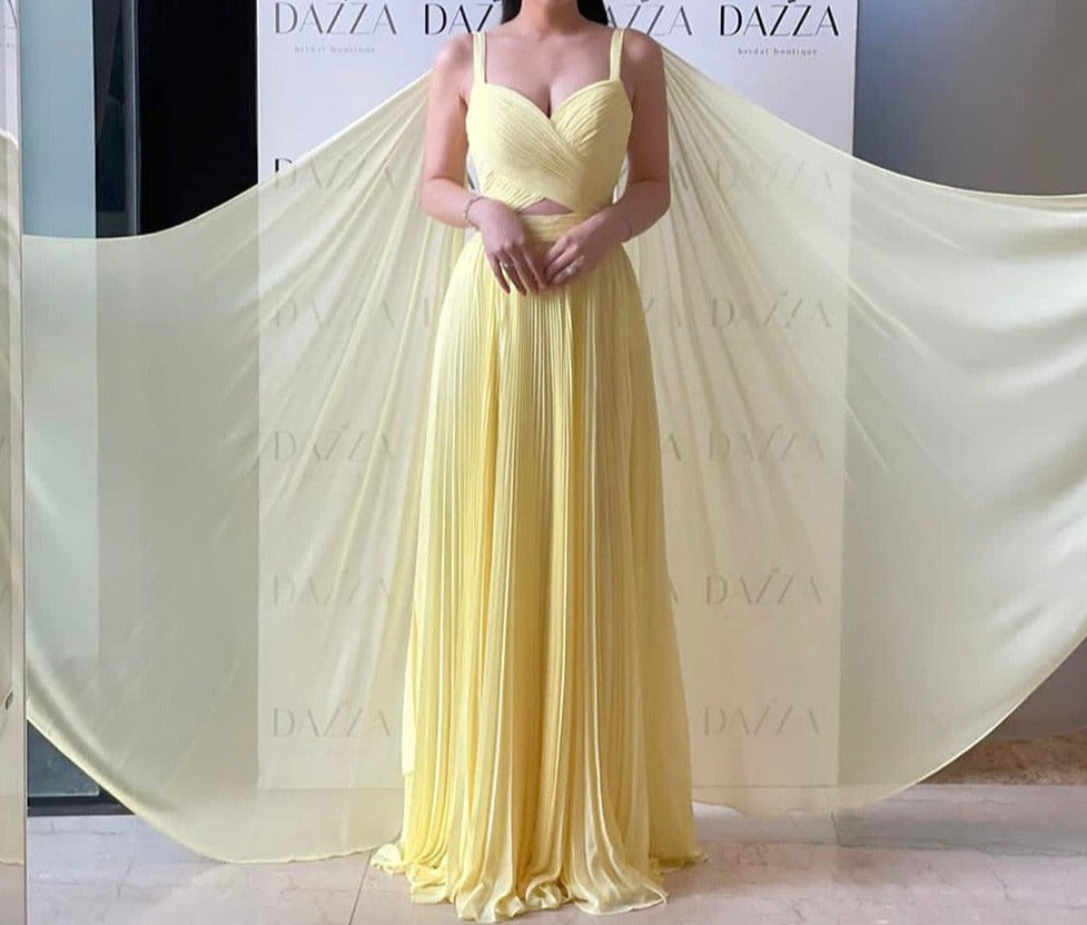 Fuchsia Chiffon Evening Dresses with Cape Sleeves Elegant Yellow Women Wedding Party Formal Gowns - Image 4