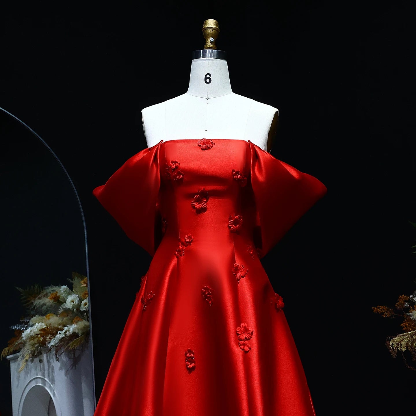 Off Shoulder Wine Red Evening Dress 3D Flowers Women Wedding Engagement Party Gowns - Image 8