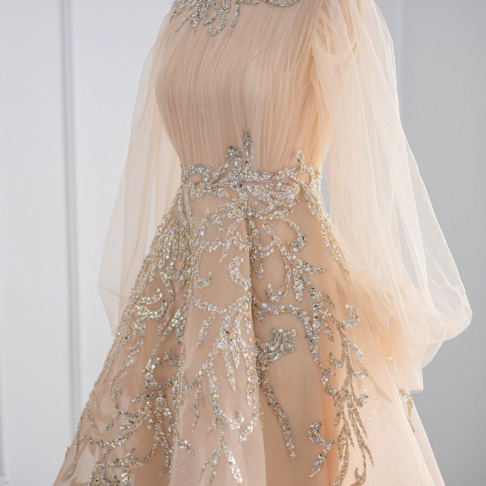 Champagne Long Sleeve Evening Dresses Luxury Midi Short Formal Gowns for Wedding Party - Image 13
