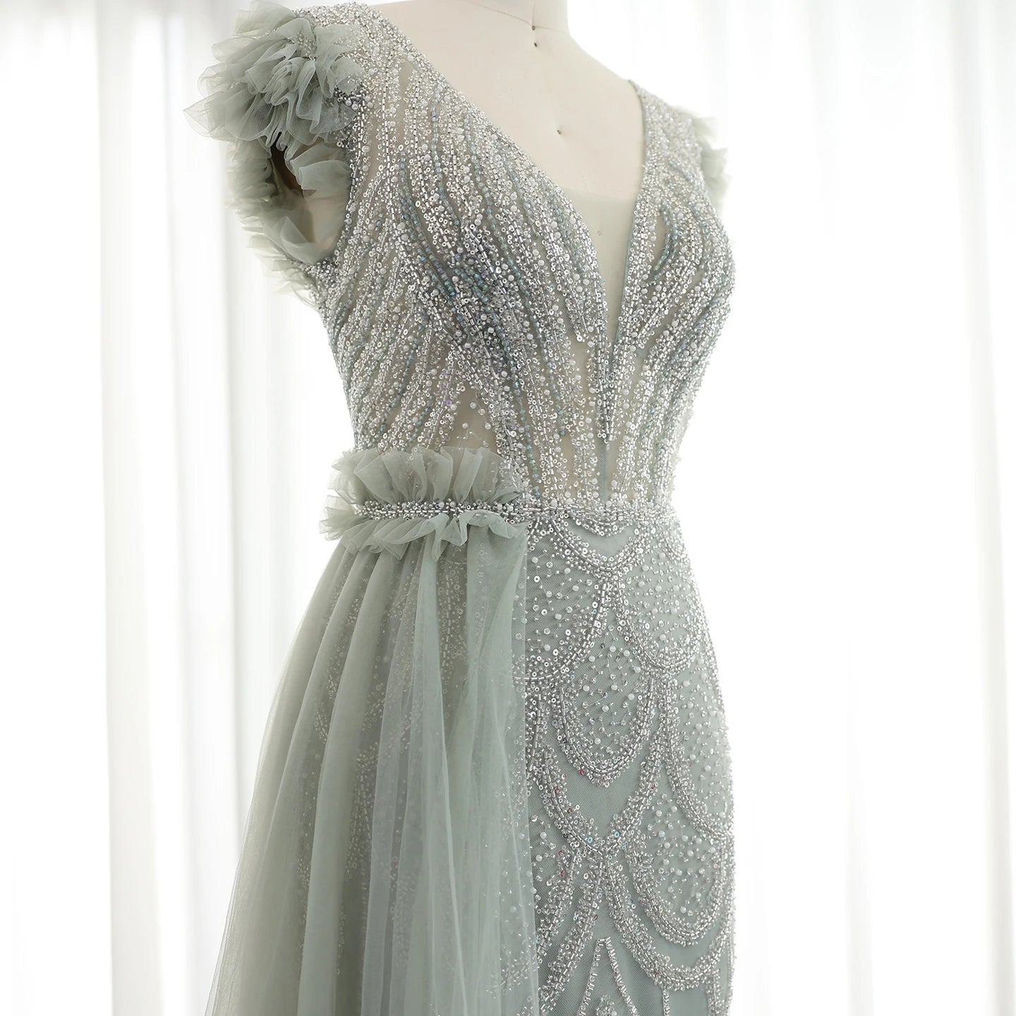 Luxury Beaded Lilac Mermaid Evening Dresses with Overskirt Elegant V-Neck Long Women Wedding Party Gowns - Image 6