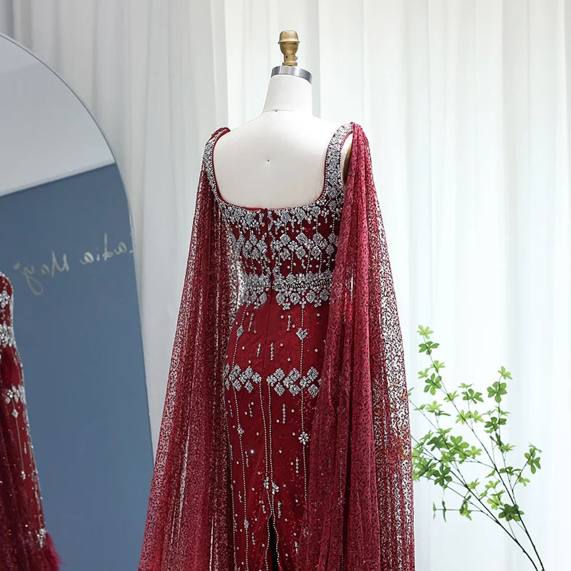 Mermaid Evening Dress with Cape Luxury Feather Formal Dresses for Women Wedding Party - Image 33