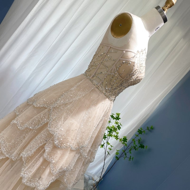Luxury Champagne High Low Evening Dress Elegant Tiered Short Front Long Back Prom Party Gowns - Image 13