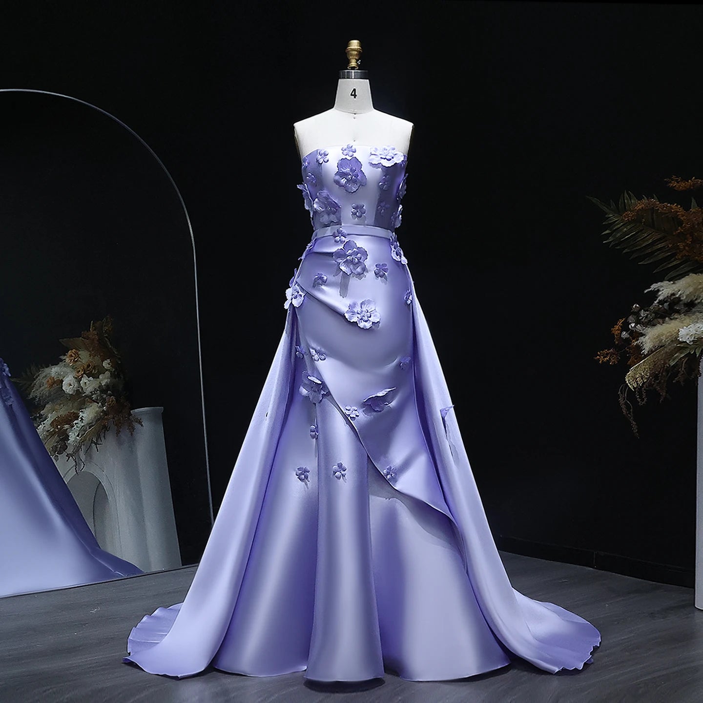 3D Flowers Mermaid Evening Dress with Detachable Overskirt Women Wedding Party Gowns Customized - Image 2