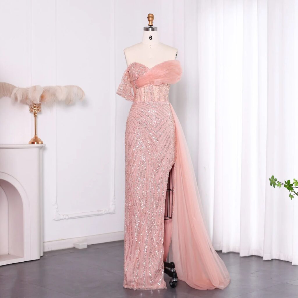 Blush Pink Off Shoulder Elegant Evening Dress for Women Wedding Luxury Party Gowns