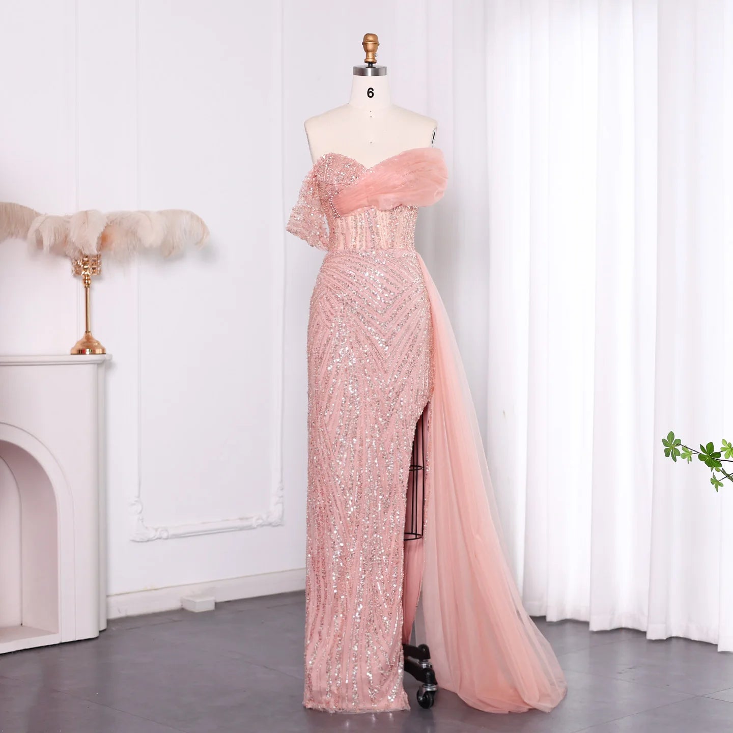 Blush Pink Off Shoulder Elegant Evening Dress for Women Wedding Luxury Party Gowns