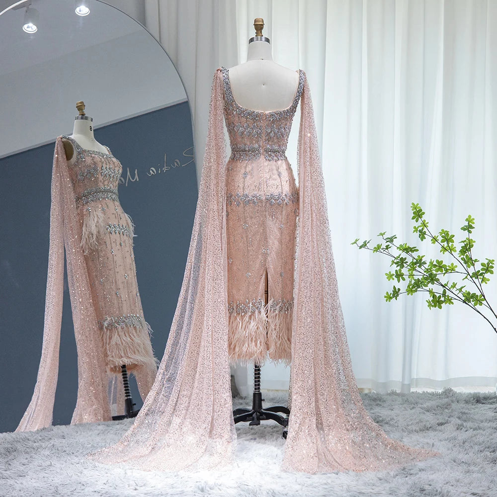 Mermaid Evening Dress with Cape Luxury Feather Formal Dresses for Women Wedding Party - Image 50