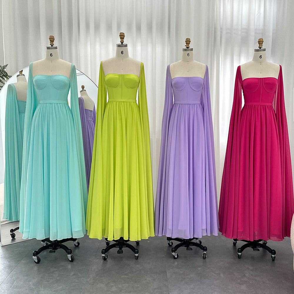 Evening Dresses with Cape Sleeves Elegant Women Wedding Party Formal Gown