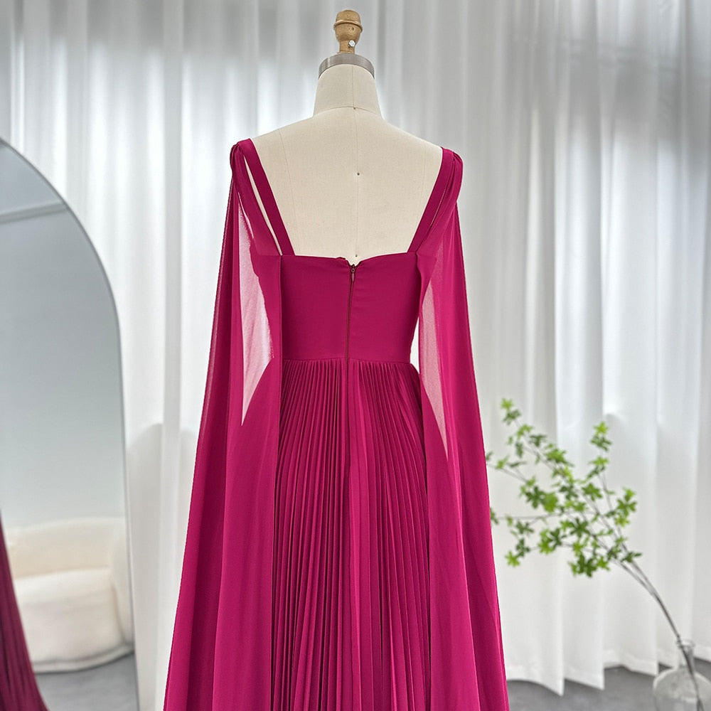 Fuchsia Chiffon Evening Dresses with Cape Sleeves Elegant Yellow Women Wedding Party Formal Gowns - Image 10