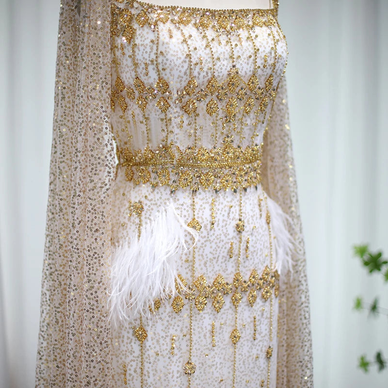 Mermaid Evening Dress with Cape Luxury Feather Formal Dresses for Women Wedding Party - Image 38