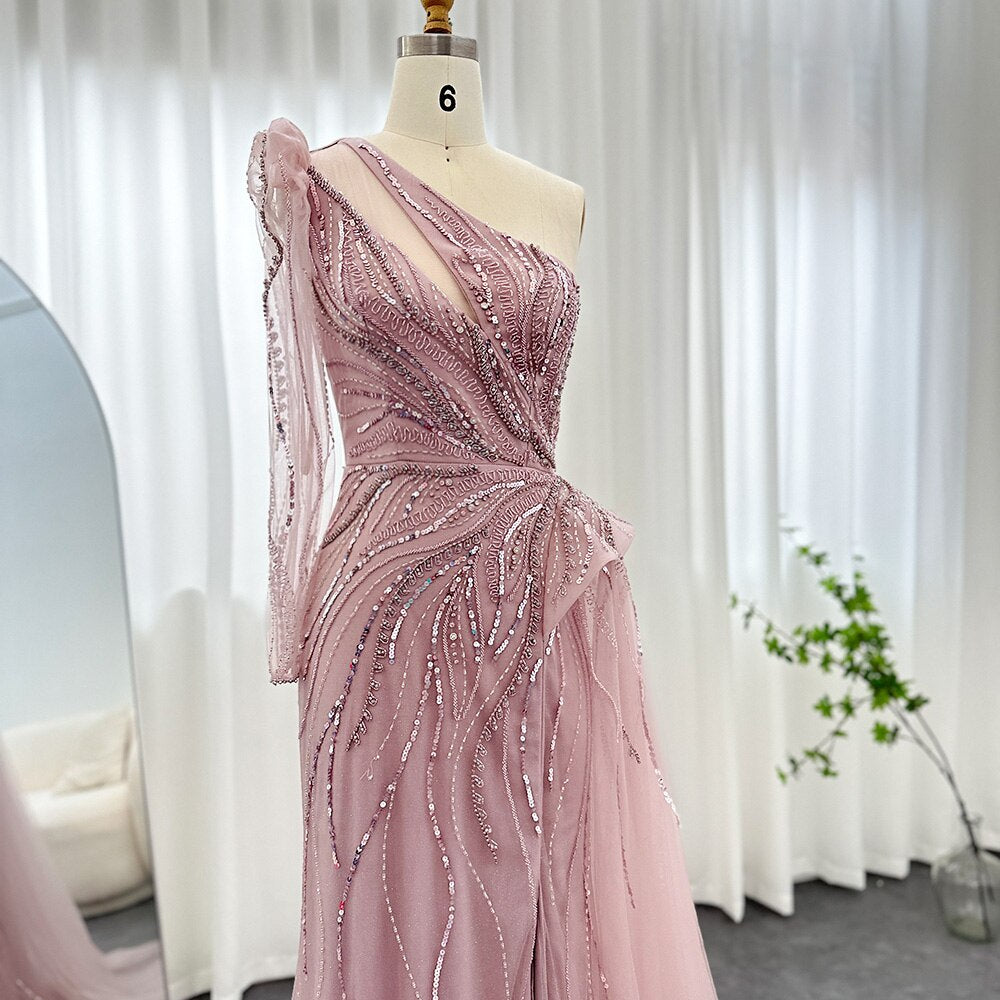 Luxury One Shoulder Mermaid Evening Dresses with Overskirt Elegant Woman Wedding Party Gowns - Image 5