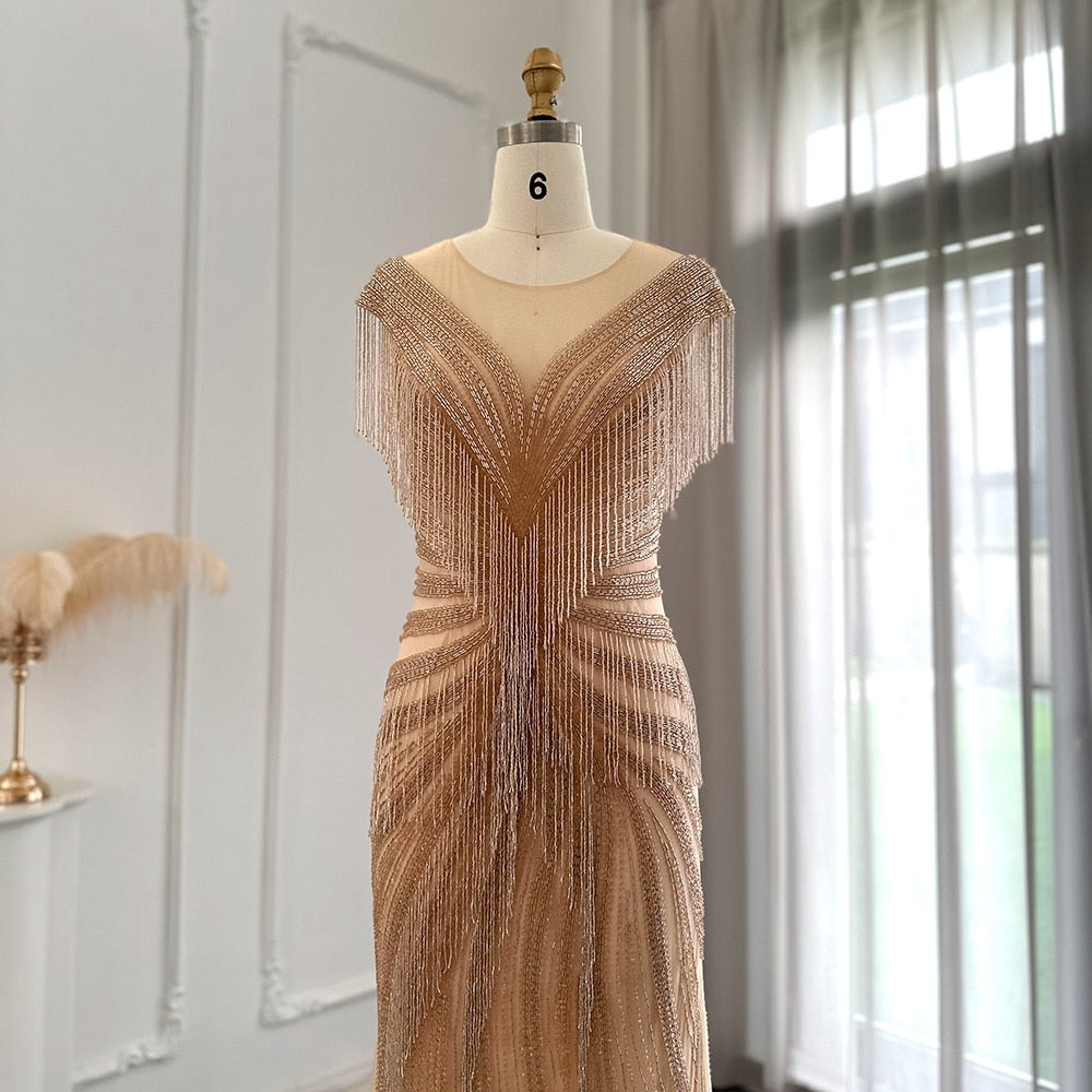 Heavy Beading Tassel Mermaid Evening Dress Luxury Wedding Party Gowns - Image 6