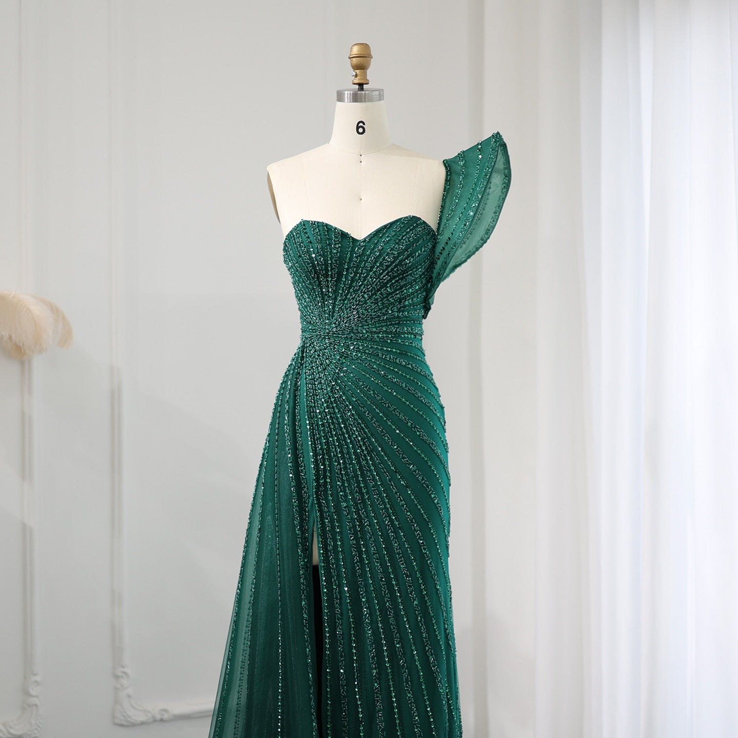 One Shoulder Mermaid Evening Dresses for Women Wedding Party High Slit Long Prom Formal Gowns - Image 15