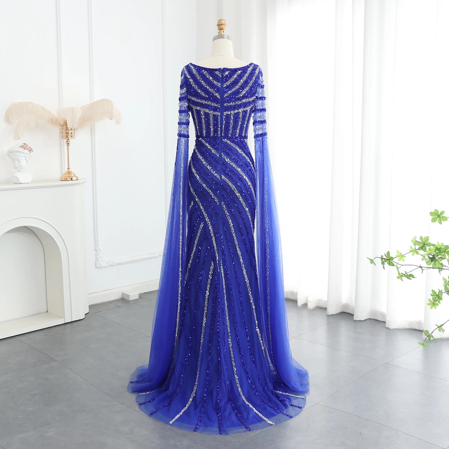 Luxury Beaded Mermaid Evening Dresses with Cape Sleeves Side Slit Women Long Wedding Party Gowns - Image 14