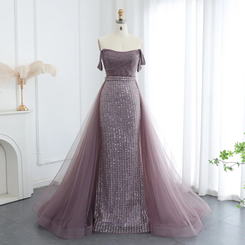 Luxury Beaded Evening Dresses with Overskirt Off Shoulder Women Wedding Formal Party Gowns
