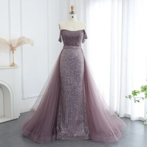 Luxury Beaded Evening Dresses with Overskirt Off Shoulder Women Wedding Formal Party Gowns