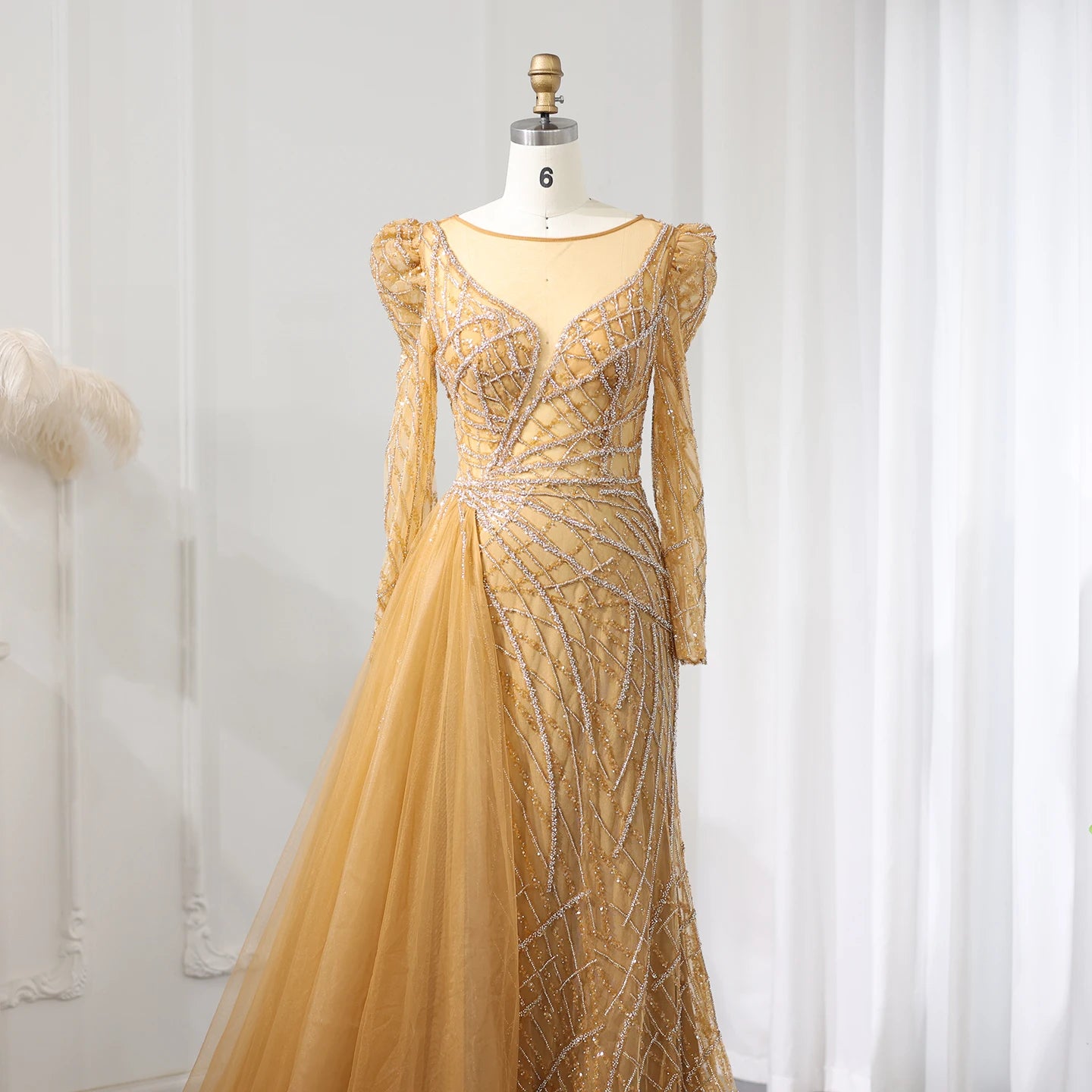 Luxury Mermaid Beaded Evening Dresses with Overskirt 2024 Plus Size Women Wedding Party Gown - Image 5