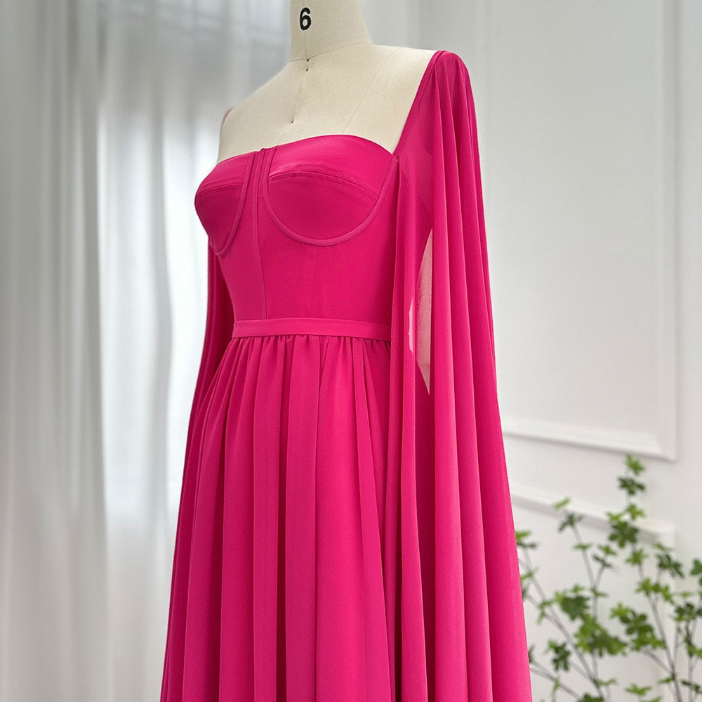 Evening Dresses with Cape Sleeves Elegant Women Wedding Party Formal Gown - Image 6