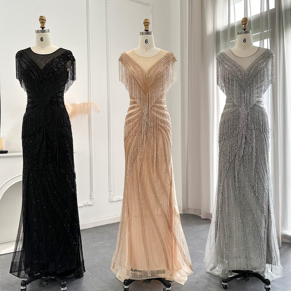Heavy Beading Tassel Mermaid Evening Dress Luxury Wedding Party Gowns