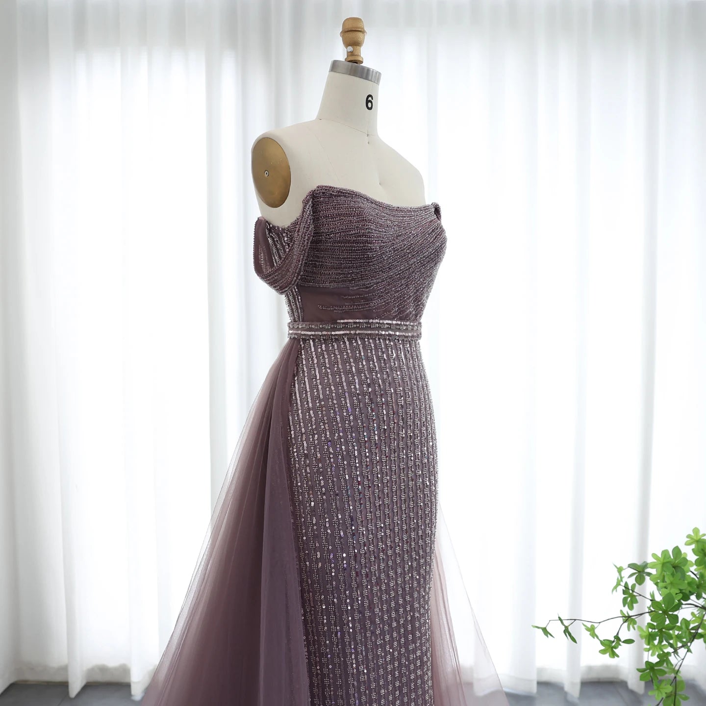 Luxury Beaded Evening Dresses with Overskirt Off Shoulder Women Wedding Formal Party Gowns - Image 3