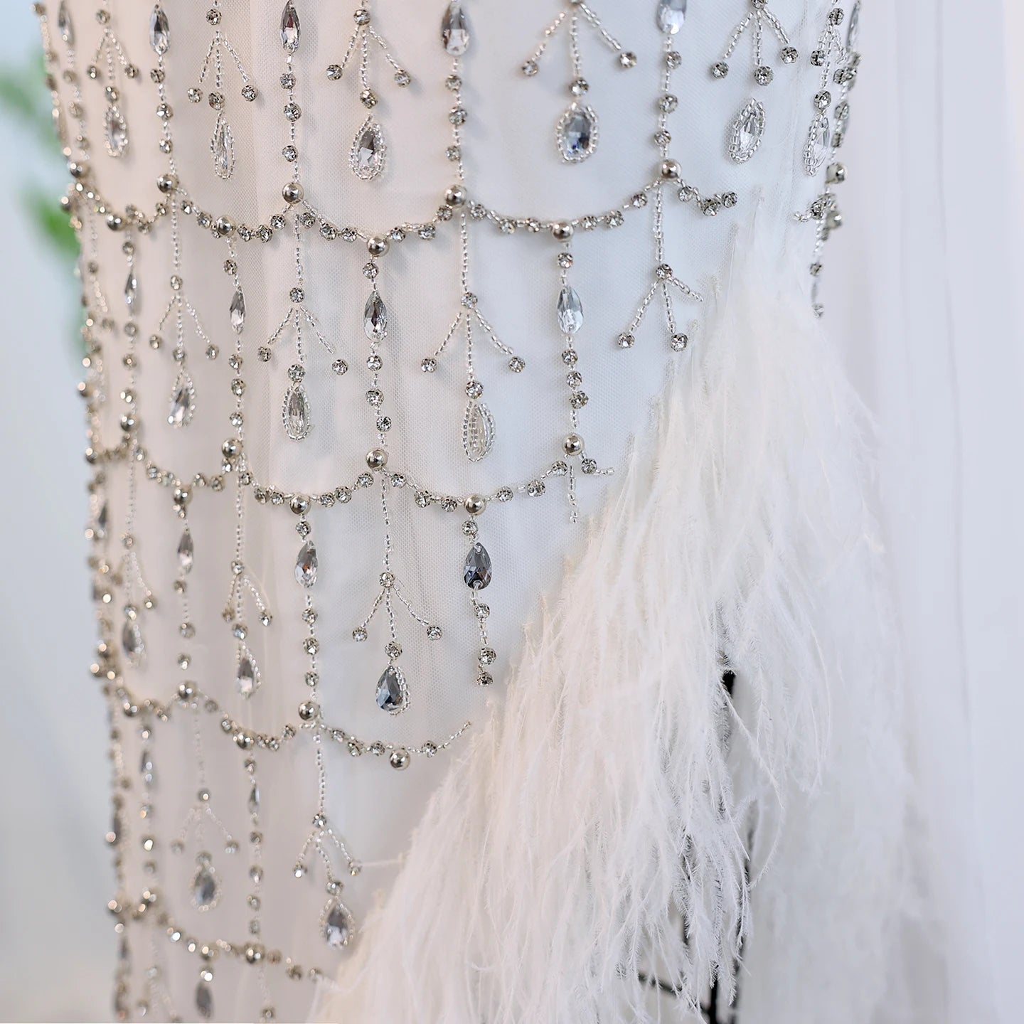Luxury Feather White Mermaid Evening Dress with Cape Halter 2024 Women Wedding Prom Party Gowns - Image 6