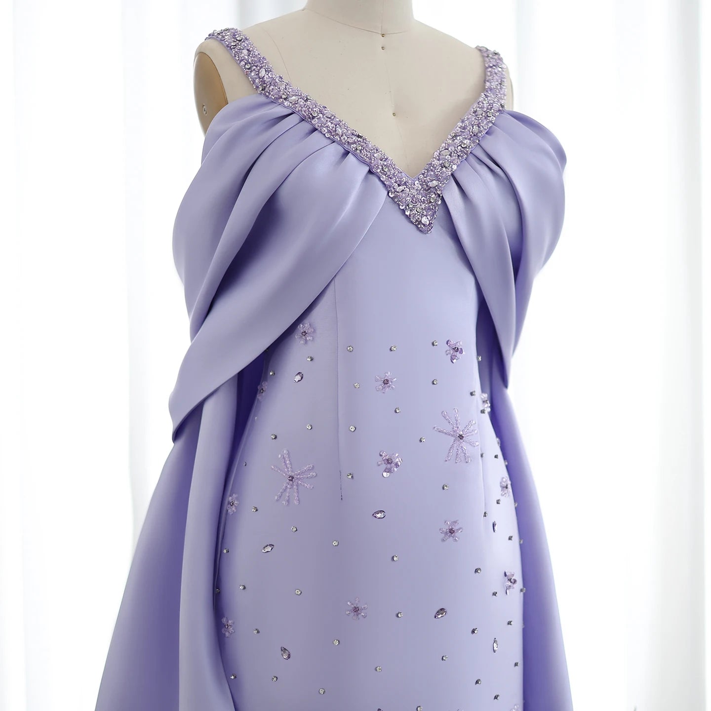Lilac Off Shoulder Lilac Evening Dresses with Cape Luxury Beaded Women Wedding Party Gowns - Image 5