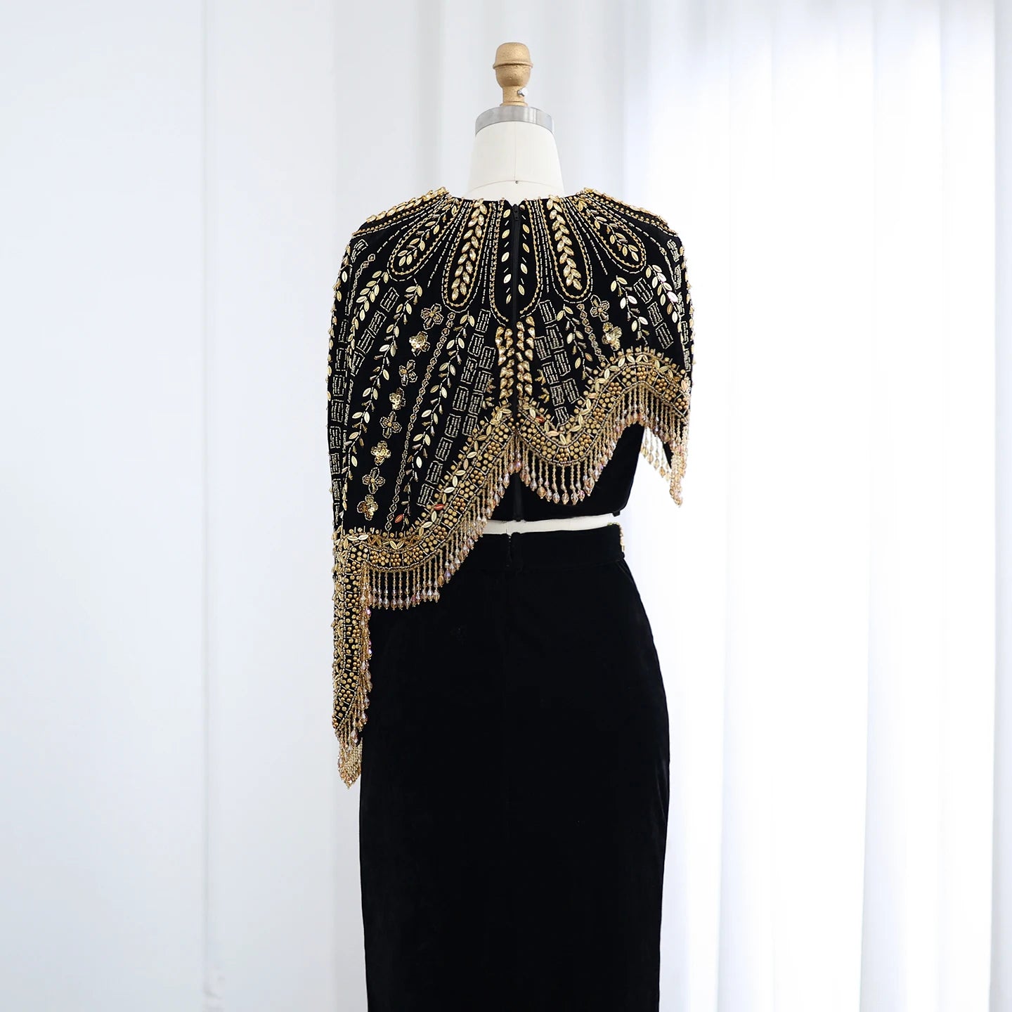 Arabic Black and Gold Two Pieces Evening Dresses Women Beads Midi Formal Prom Party Gowns - Image 6