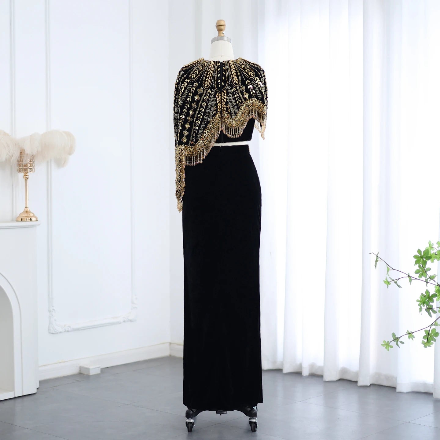 Arabic Black and Gold Two Pieces Evening Dresses Women Beads Midi Formal Prom Party Gowns - Image 5