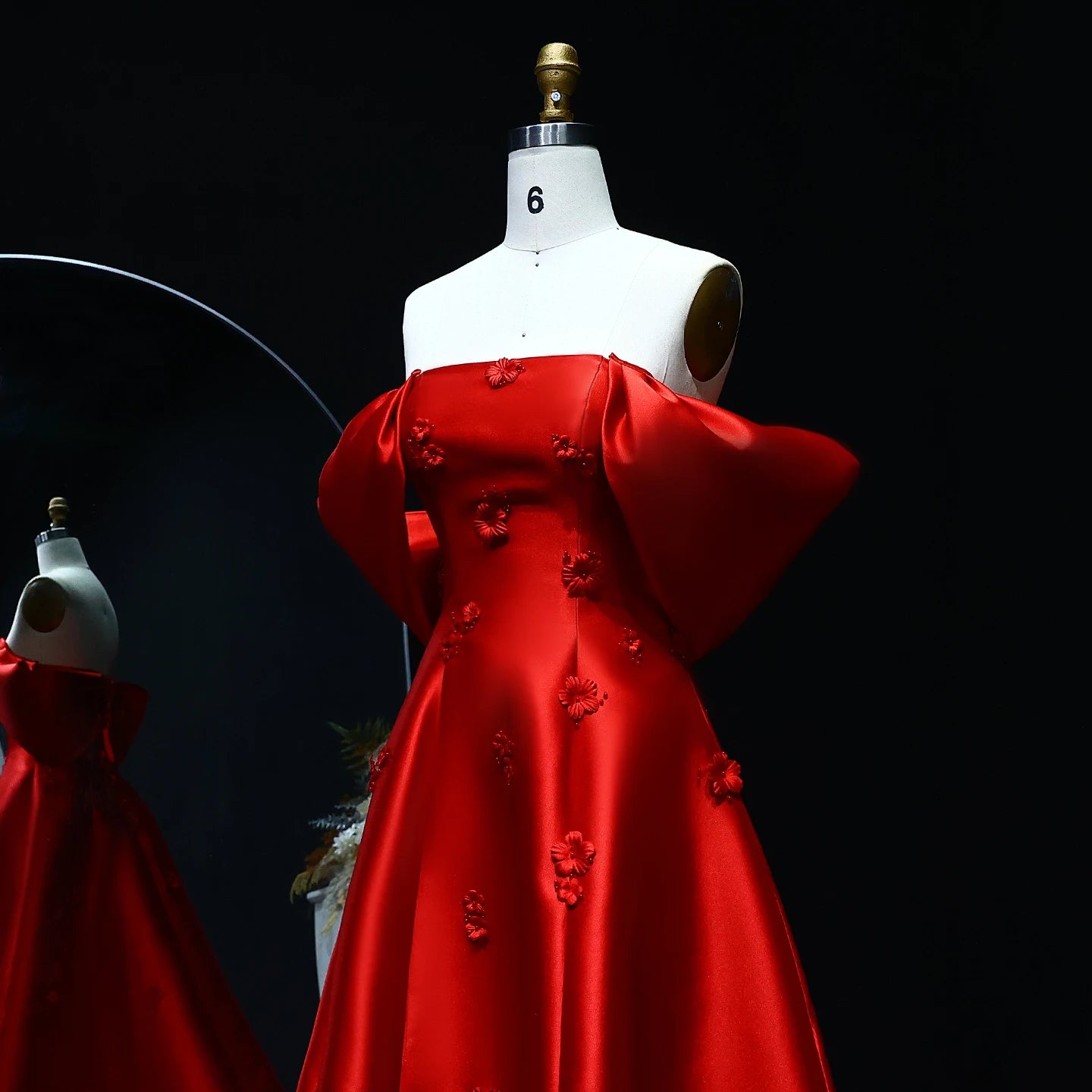 Off Shoulder Wine Red Evening Dress 3D Flowers Women Wedding Engagement Party Gowns - Image 9