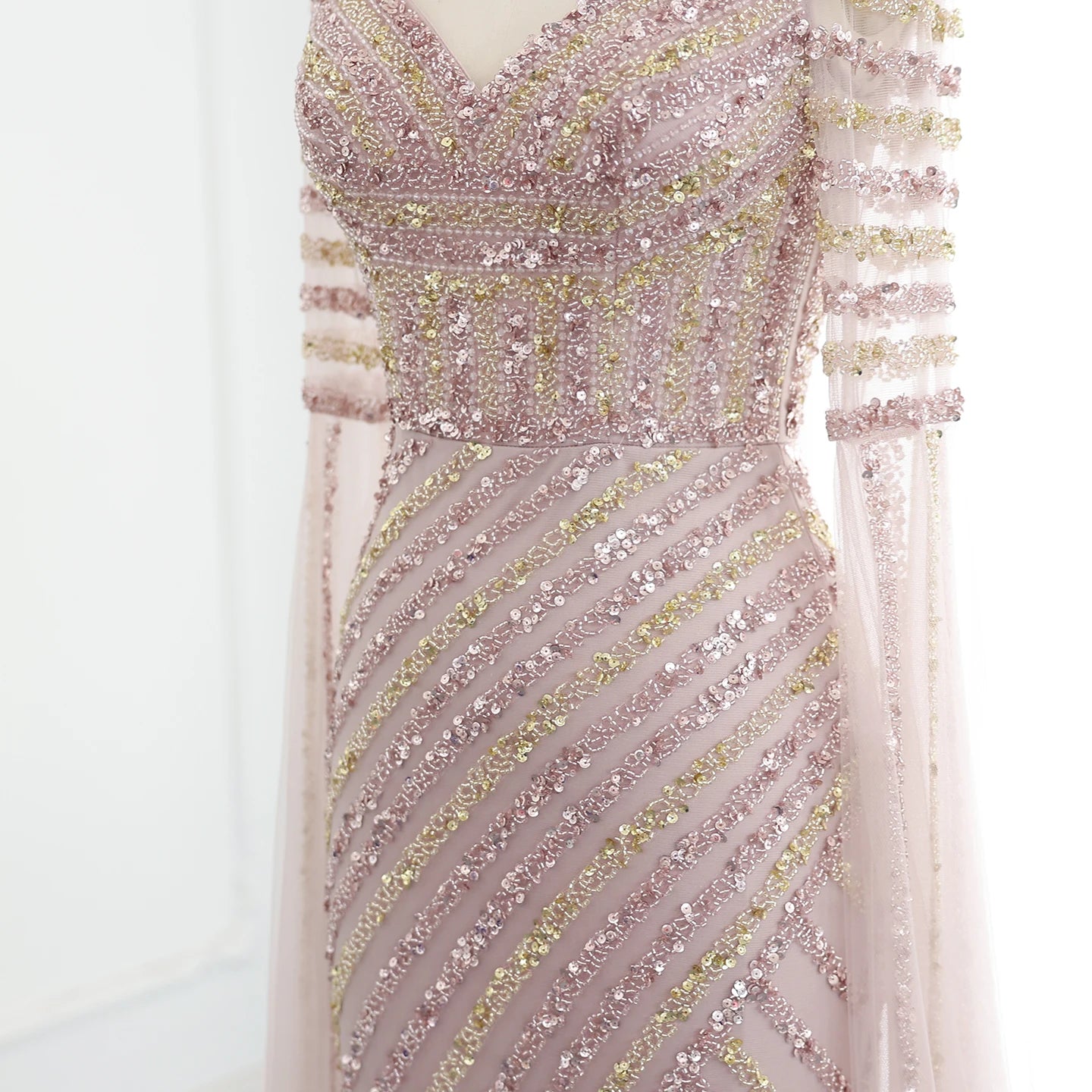 Luxury Beaded Mermaid Evening Dresses with Cape Sleeves Side Slit Women Long Wedding Party Gowns - Image 7