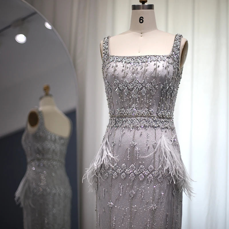 Mermaid Evening Dress with Cape Luxury Feather Formal Dresses for Women Wedding Party - Image 21