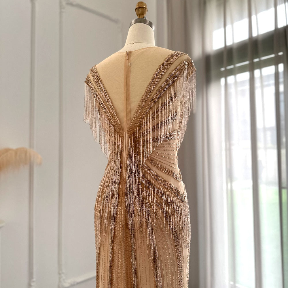 Heavy Beading Tassel Mermaid Evening Dress Luxury Wedding Party Gowns - Image 9