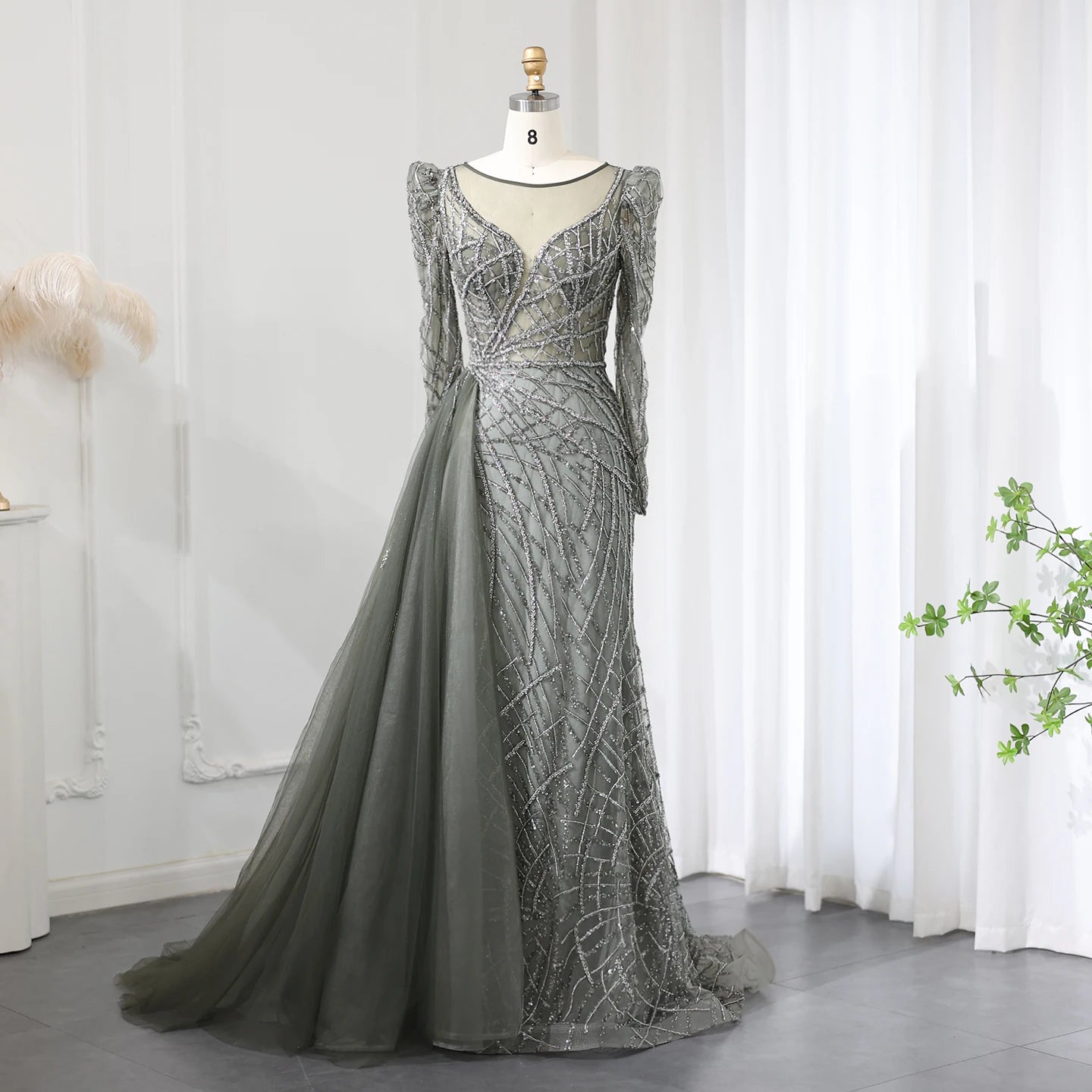 Luxury Mermaid Beaded Evening Dresses with Overskirt 2024 Plus Size Women Wedding Party Gown - Image 8